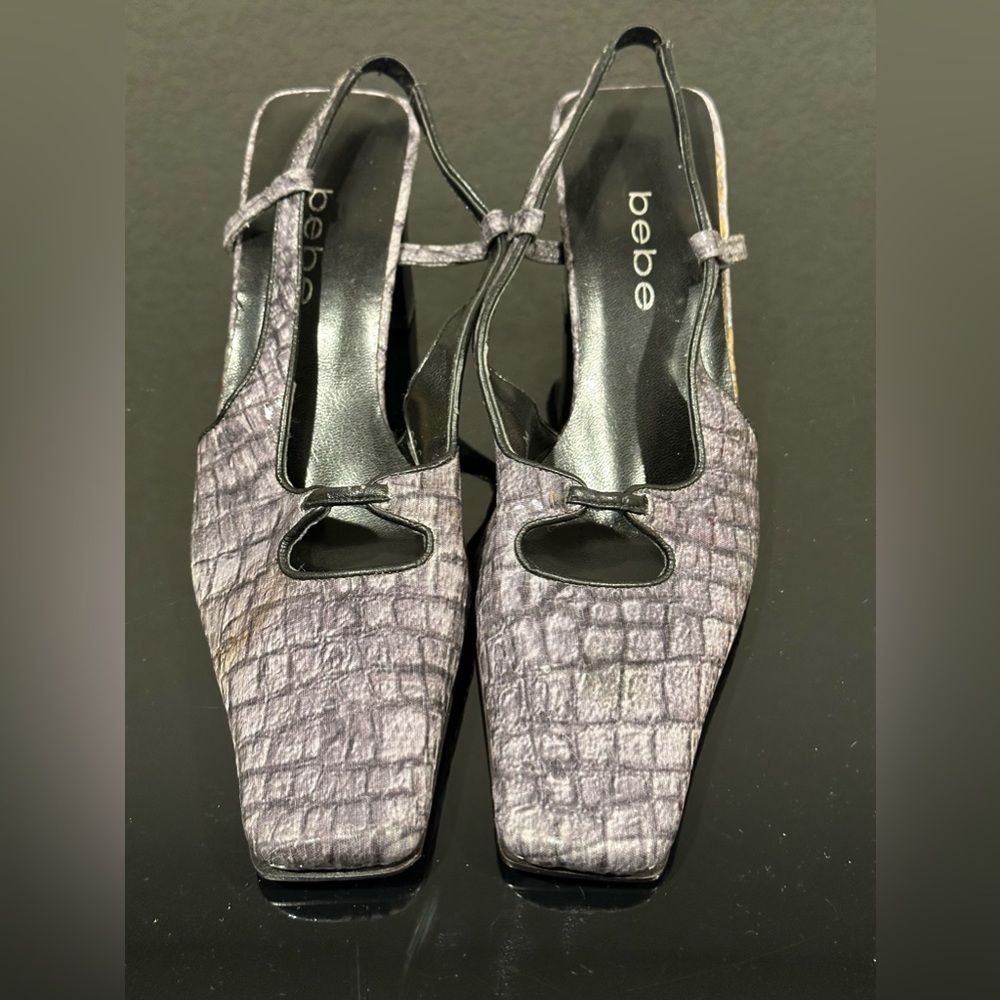 Square toe croc embossed block heels
